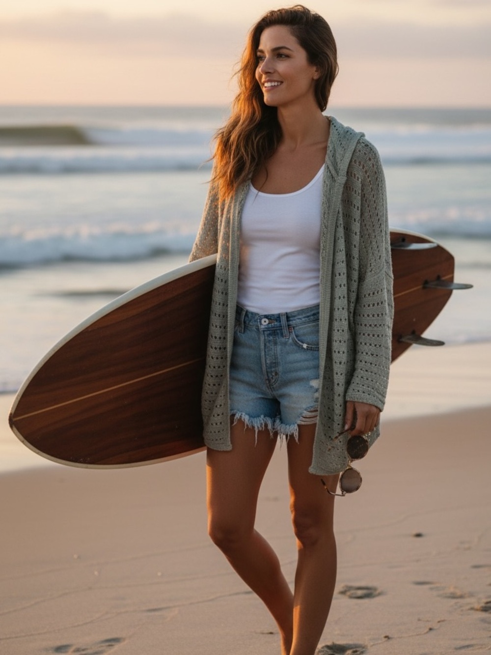 Roxy sweater‎ cardigan with hood in green